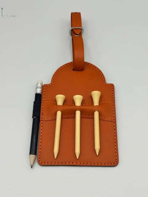 Un tag de sac personnalisable rectangle orange vue de derriere avec ses tees 