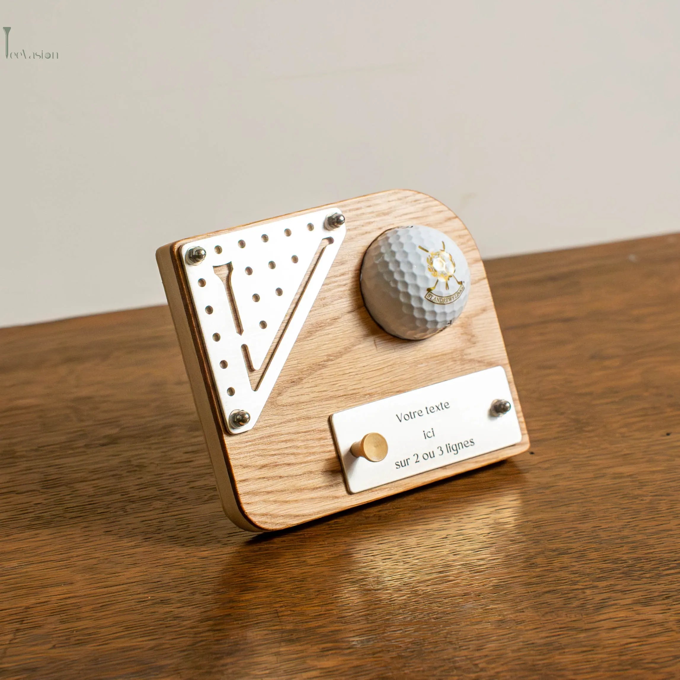 TeeWood – Le trophée golf bois une balle personnalisable Tee Vasion