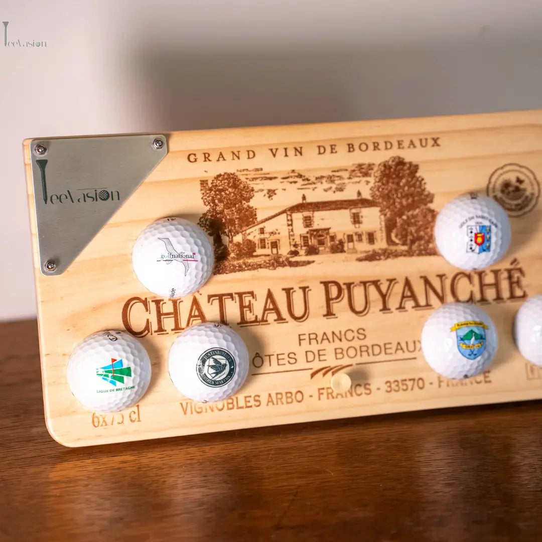 Wooden Draw – Support balles de golf en caisse de vin recyclée TeeVasion